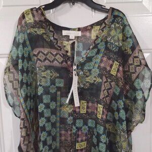 Love Stitch Womens Colorful Kimono Top Button Detail